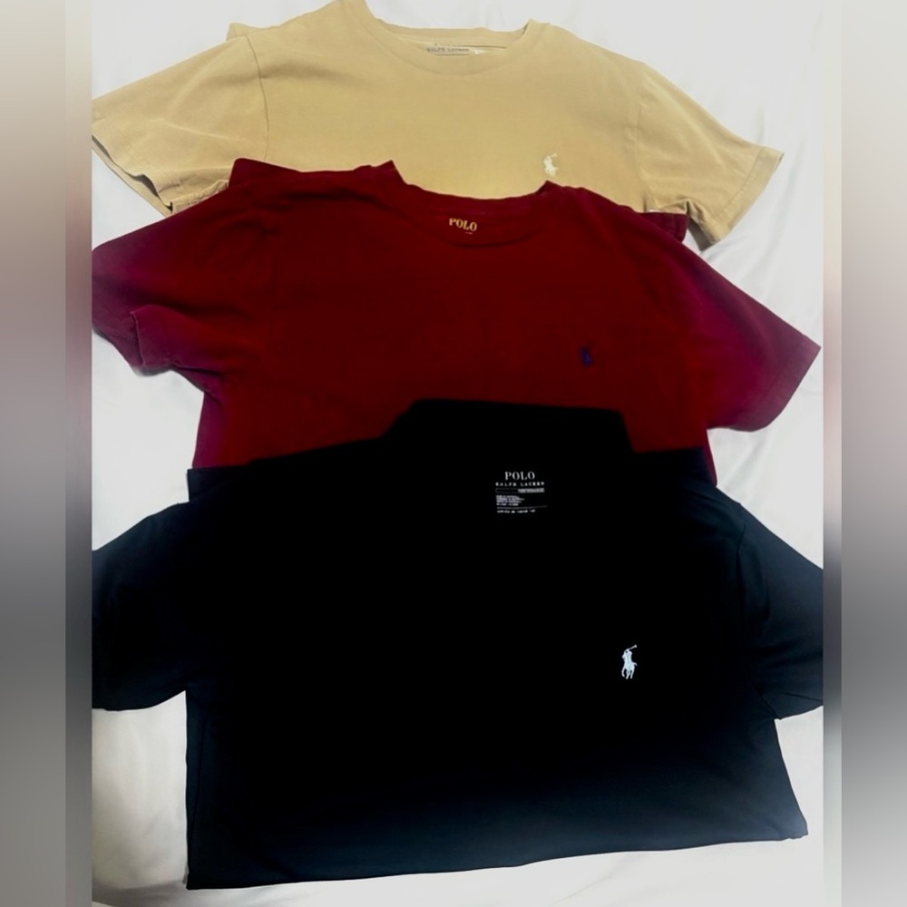 3 Ralph Lauren Polo Shirt Trio - Black, Burgundy, Tan- all size S (8)
